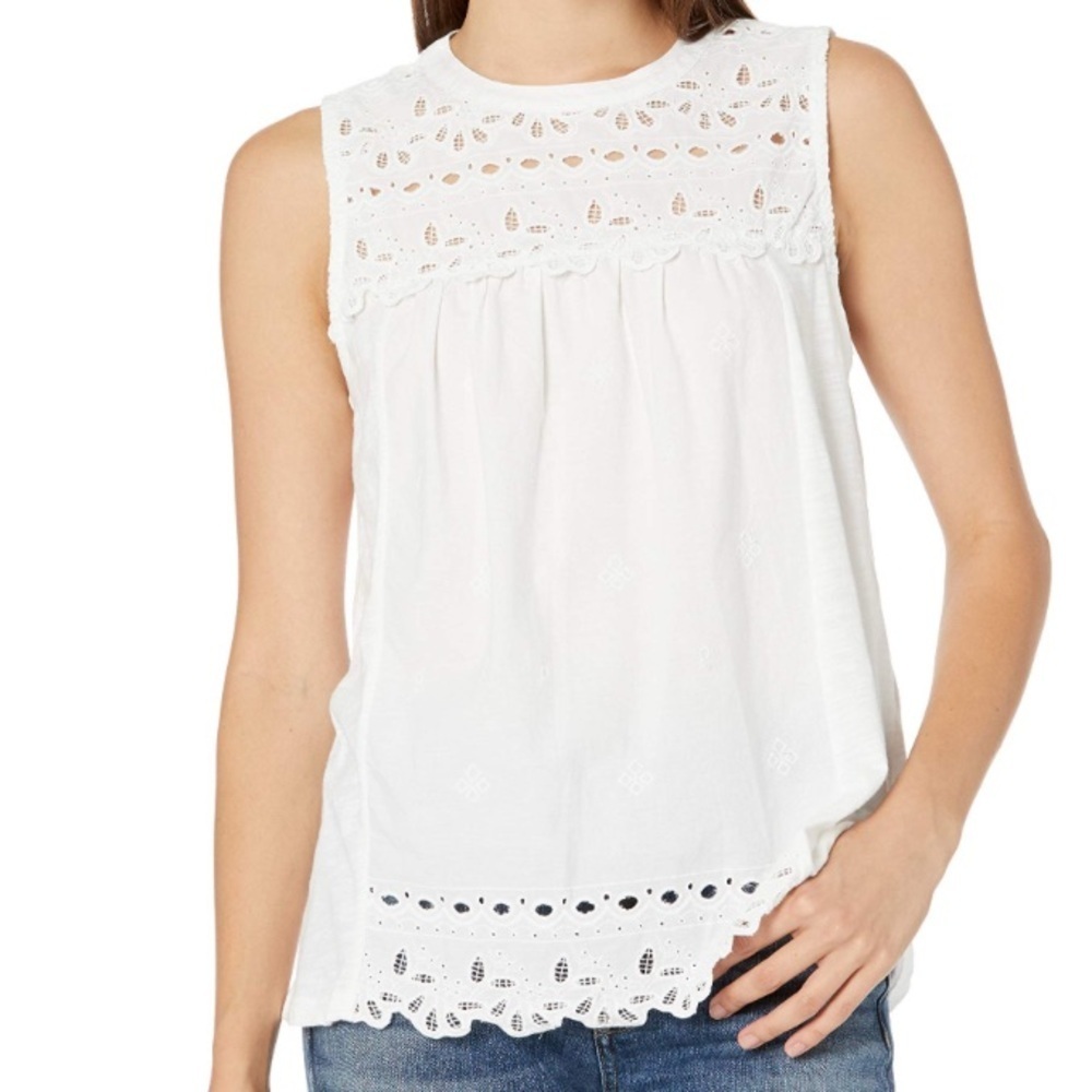 NWT….LUCKY BRAND White Sleeveless Embroidered Top - Picture 1 of 8